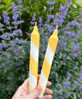 Butter Yellow & White Candy Cane Stripe Hand Dipped Candles  - KOLAB by Makers Quarter
