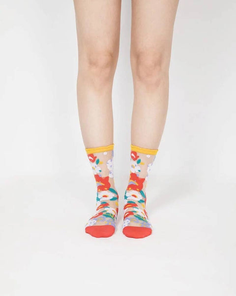 Flower Garden Sheer Socks - Yellow - KOLAB by Makers Quarter