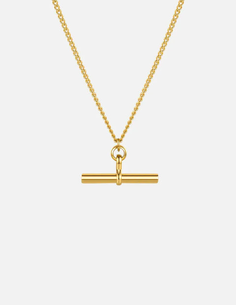 Gold T-Bar Chain Necklace, Waterproof