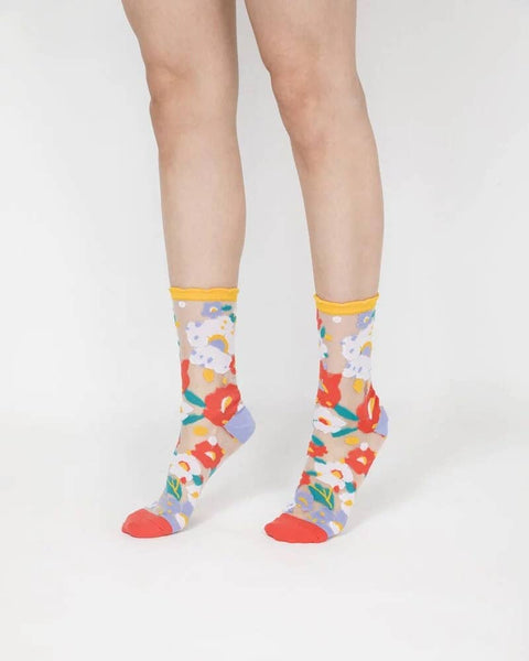 Flower Garden Sheer Socks - Yellow - KOLAB by Makers Quarter