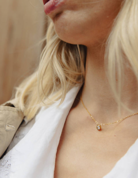 Gold Dainty Stone Necklace, Waterproof