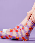 Tartan Sheer Sock - Purple & Red - KOLAB by Makers Quarter