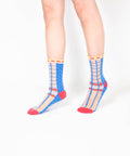 Grids with Polka Dots Sheer Socks - Blue - KOLAB by Makers Quarter