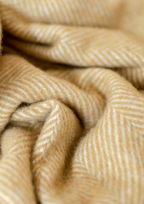 Large Wool Blanket in Mustard Herringbone