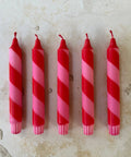 Hand Dipped Colourful Red & Pink Stripe Candy Cane Candles - KOLAB by Makers Quarter