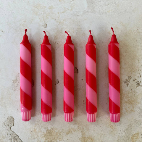 Hand Dipped Colourful Red & Pink Stripe Candy Cane Candles - KOLAB by Makers Quarter