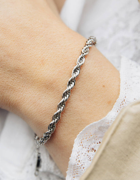 Silver 4mm Rope Twist Bracelet, Waterproof