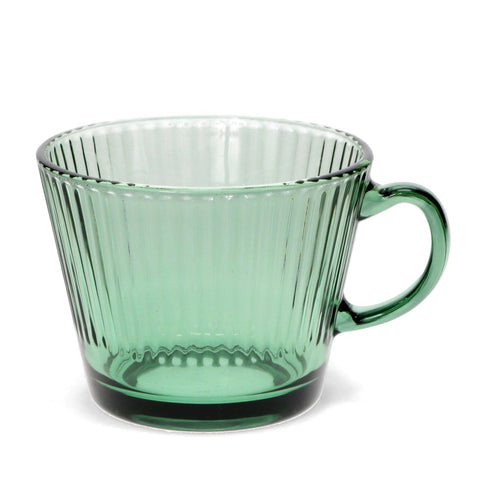 Retro Ribbed Glass Mug 400Ml - Green