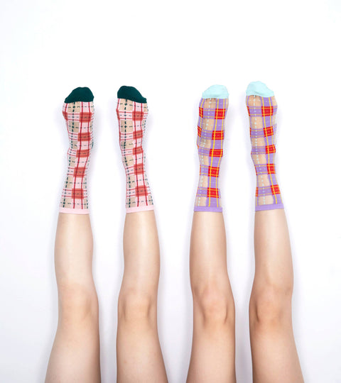 Tartan Sheer Sock - Purple & Red