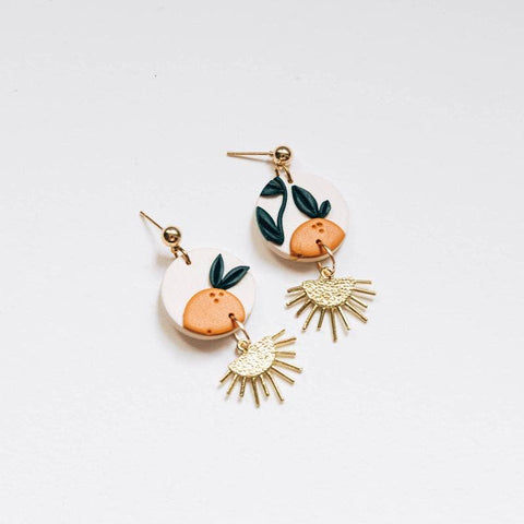 Orange Tree with Brass Drop Earrings, Embroidery - KOLAB by Makers Quarter