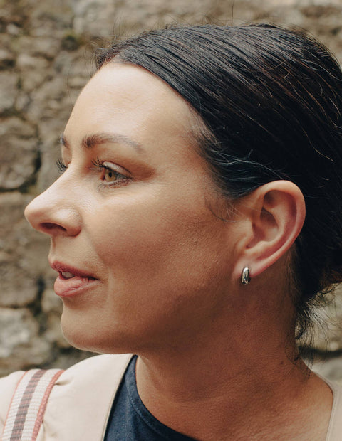 Silver Small Leverback Bold Hoop Earrings, Waterproof