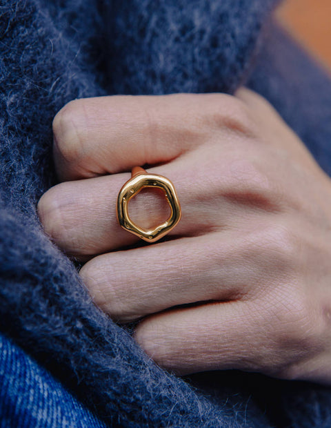Gold Irregular Oval Ring, Waterproof
