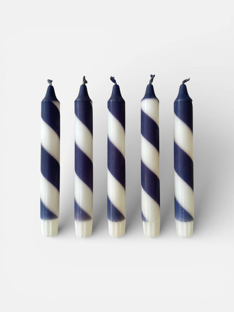 Navy & white candy spiral twist Hand Dipped Candles  - KOLAB by Makers Quarter