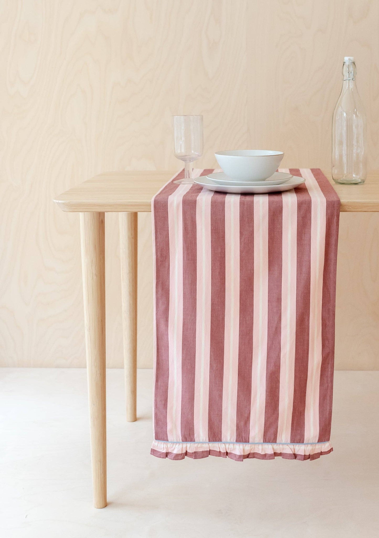 Cotton Table Runner in dusty Red & Pink Stripe