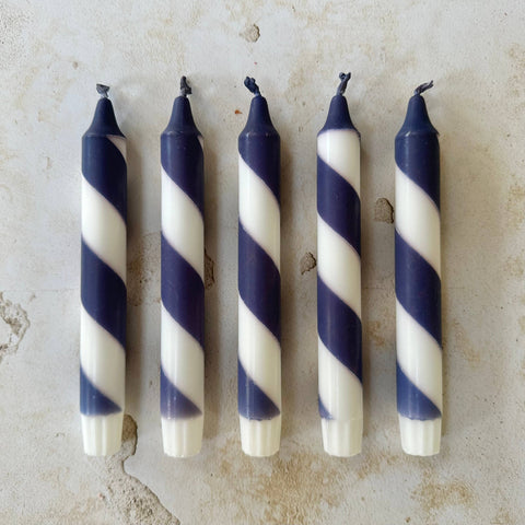Navy & white candy spiral twist Hand Dipped Candles  - KOLAB by Makers Quarter