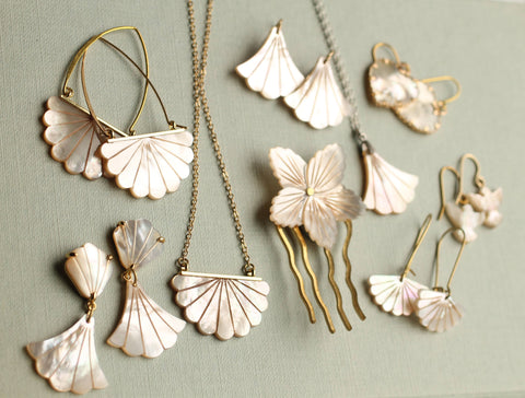 Art Deco Mother of Pearl Emerald Earrings