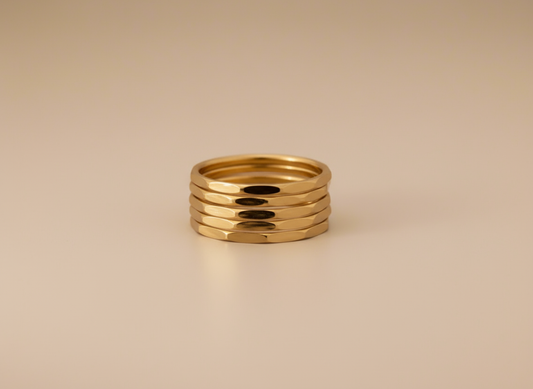 5 Fine Hammered Rings Stack 5 Rings 18k Gold Plated