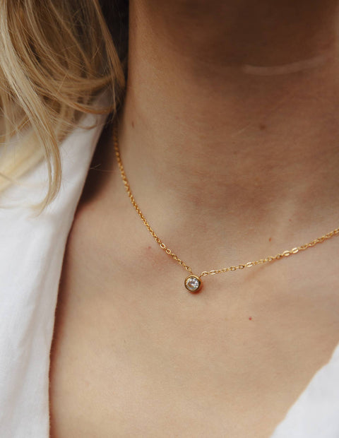 Gold Dainty Stone Necklace, Waterproof