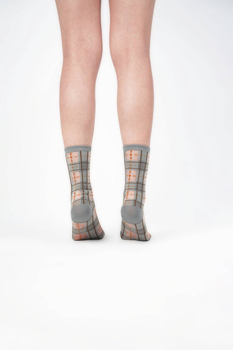 Tartan Sheer Socks - Dove Gray - KOLAB by Makers Quarter