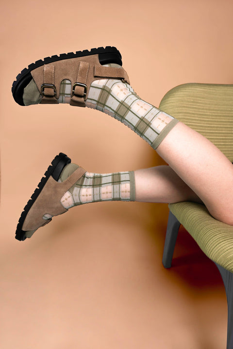 Tartan Sheer Socks - Sage Green