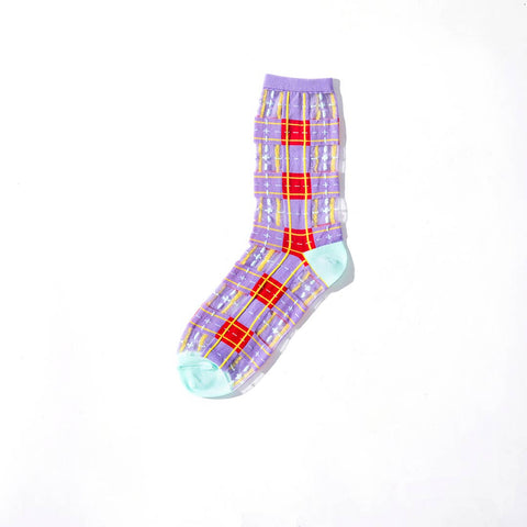 Tartan Sheer Sock - Purple & Red