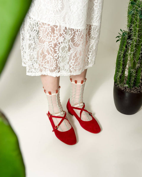 Polka Dot & Grid Sheer Socks - Frosted Mint Socks