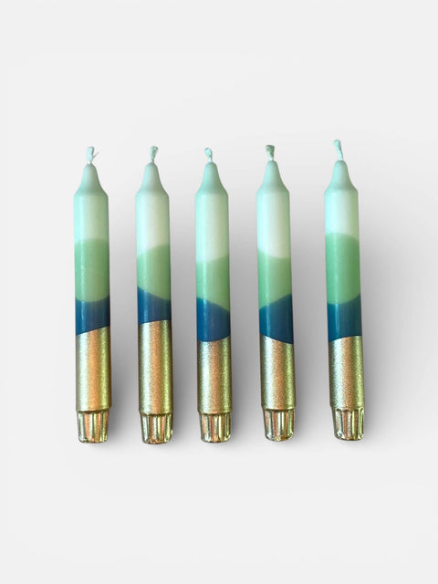Hand Dipped 'Forest Gold' Green & Gold Dinner Candles - KOLAB by Makers Quarter