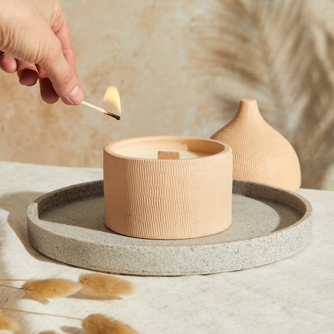 Marrakesh: Rounded Sandstone Candle - Myrrh & Tonka - KOLAB by Makers Quarter