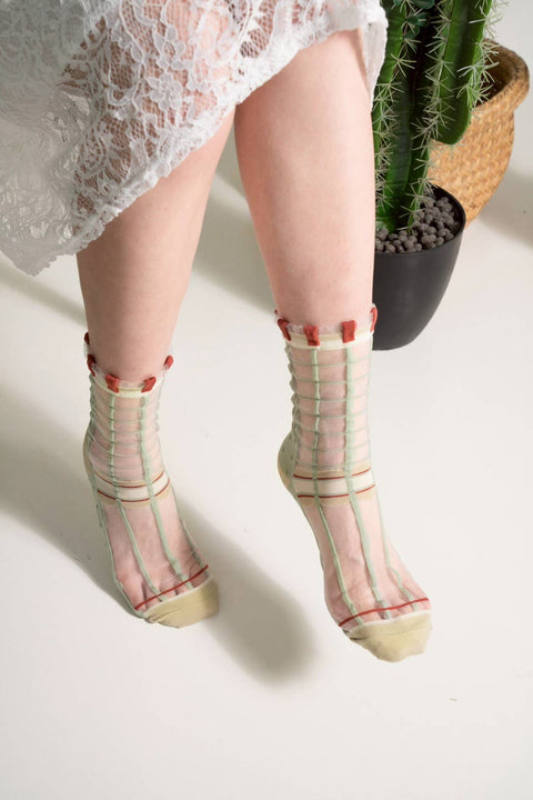 Polka Dot & Grid Sheer Socks - Frosted Mint Socks