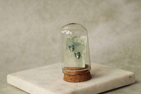 Art Deco Sterling Silver Turquoise Pyramid Stud Earrings