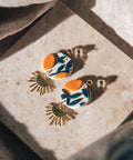 Orange Tree with Brass Drop Earrings, Embroidery - KOLAB by Makers Quarter