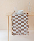 Cotton Table Runner in Camel Coloured Checkerboard - KOLAB by Makers Quarter