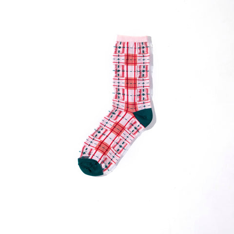 Tartan Sheer Socks - Pink and Peach
