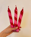 Hand Dipped Colourful Red & Pink Stripe Candy Cane Candles - KOLAB by Makers Quarter