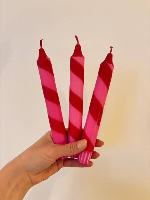 Hand Dipped Colourful Red & Pink Stripe Candy Cane Candles - KOLAB by Makers Quarter