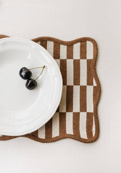 Cotton Placemats Set of 2 in Camel Checkerboard - KOLAB by Makers Quarter