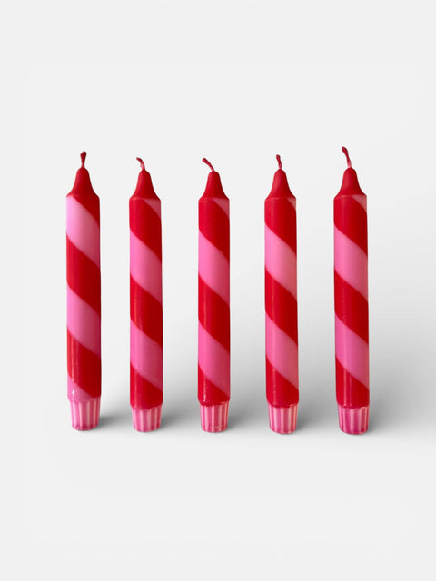 Hand Dipped Colourful Red & Pink Stripe Candy Cane Candles - KOLAB by Makers Quarter