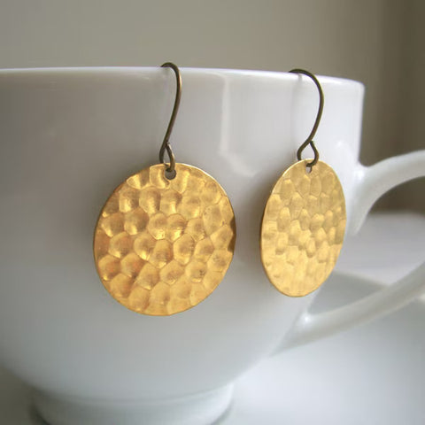 Hammered Brass Disc earrings - KOLAB by Makers Quarter