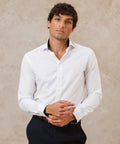 White Textured Shirt with Flowers Under Moonlight Accents - KOLAB by Makers Quarter